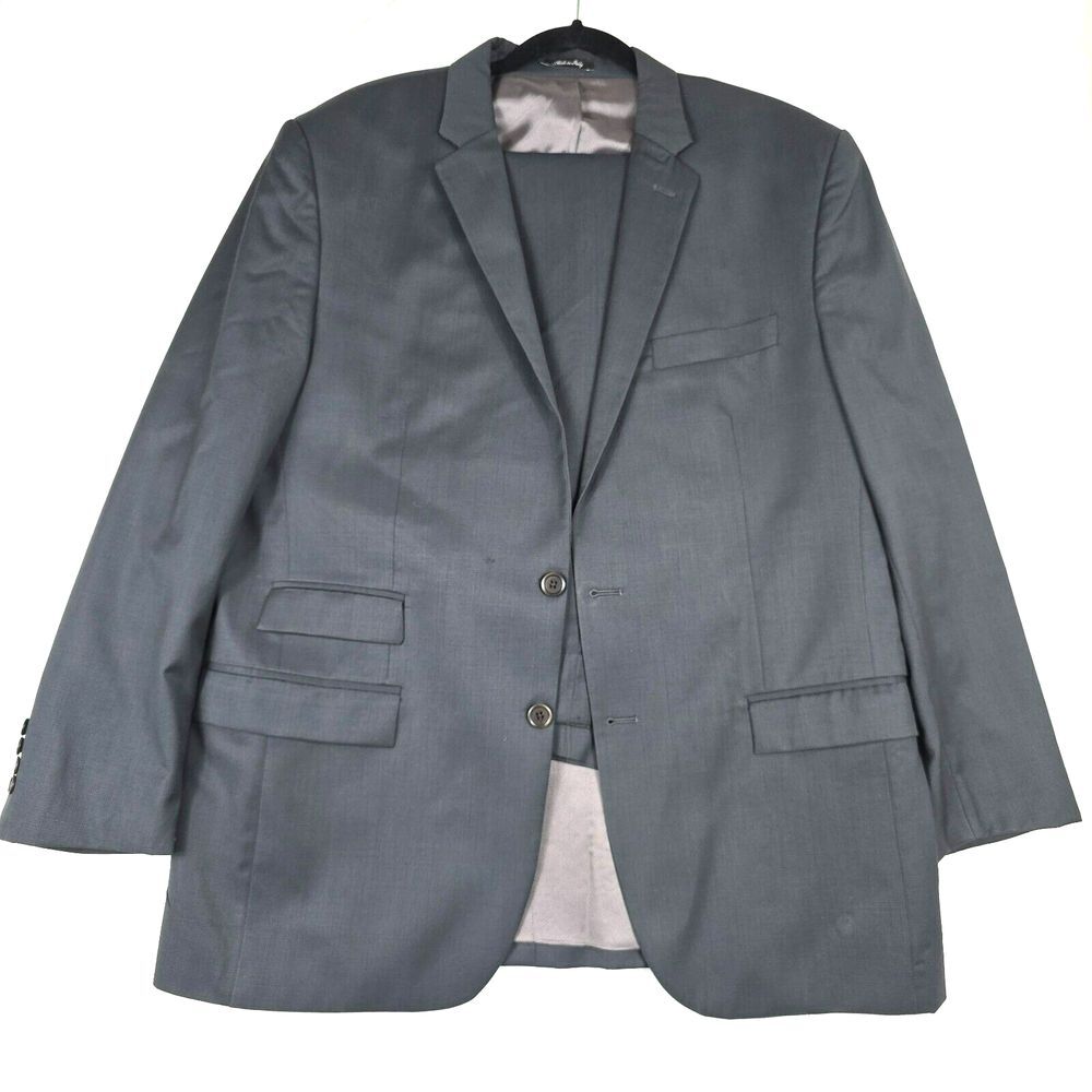 Egara Mens 46 Regular 2 Piece Wool Slim Fit Super 110's Made in Italy Gray‎ Suit